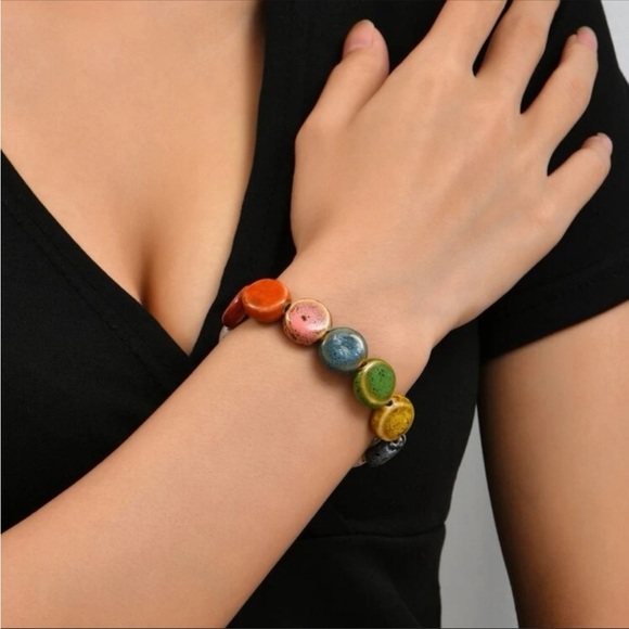 Multi-color Ceramic Disc Bracelet - Picture 3 of 4